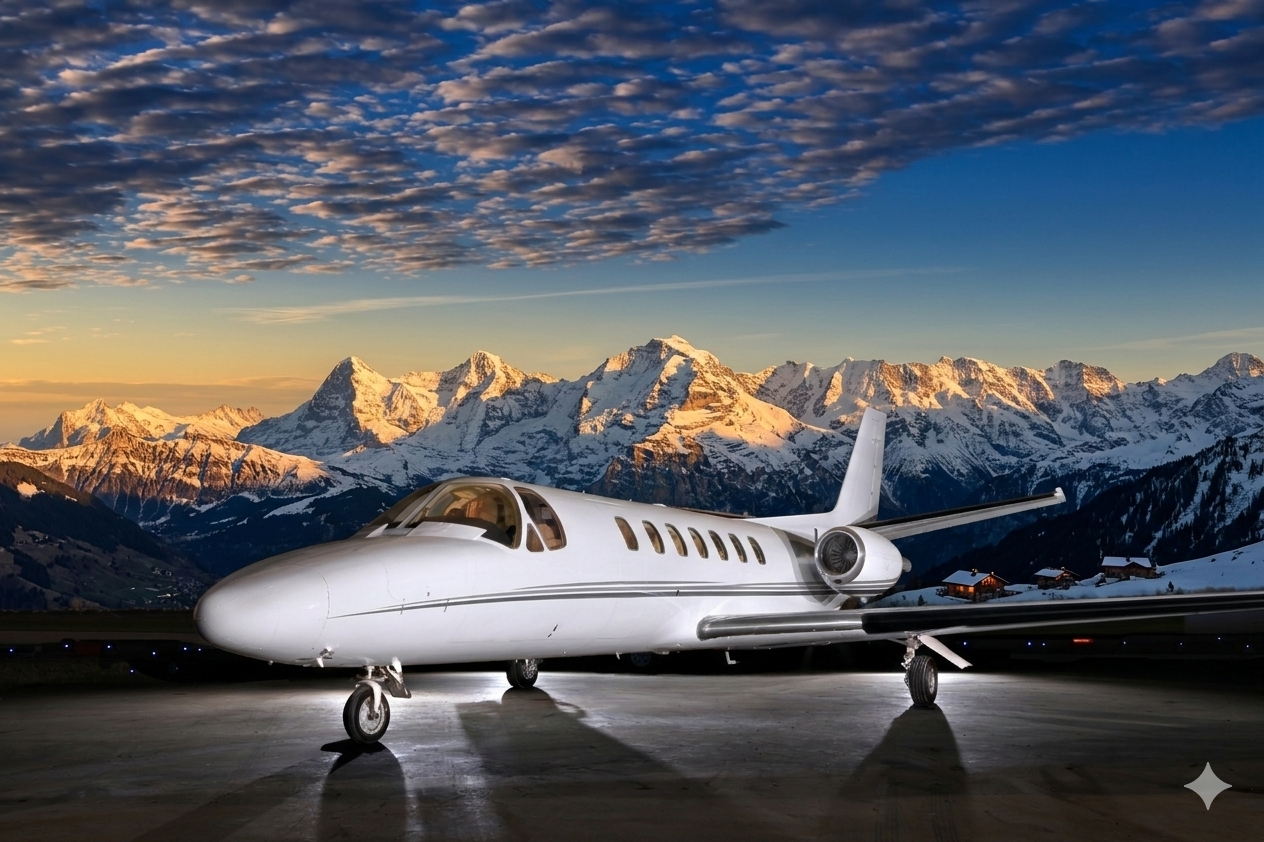 Citation Ultra in the Alps at sunset