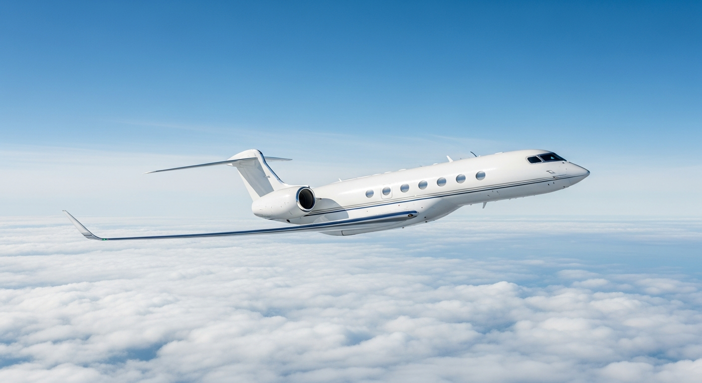 Gulfstream G650 corporate jet in flight above clouds